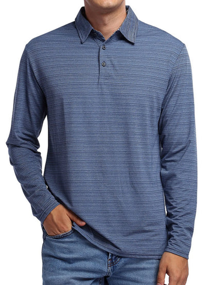 Men's Striped Long Sleeve Polo Shirt - Premium Men's Polo shirt from Trendsi - Just $37.10! Shop now at Handbags Specialist Headquarter