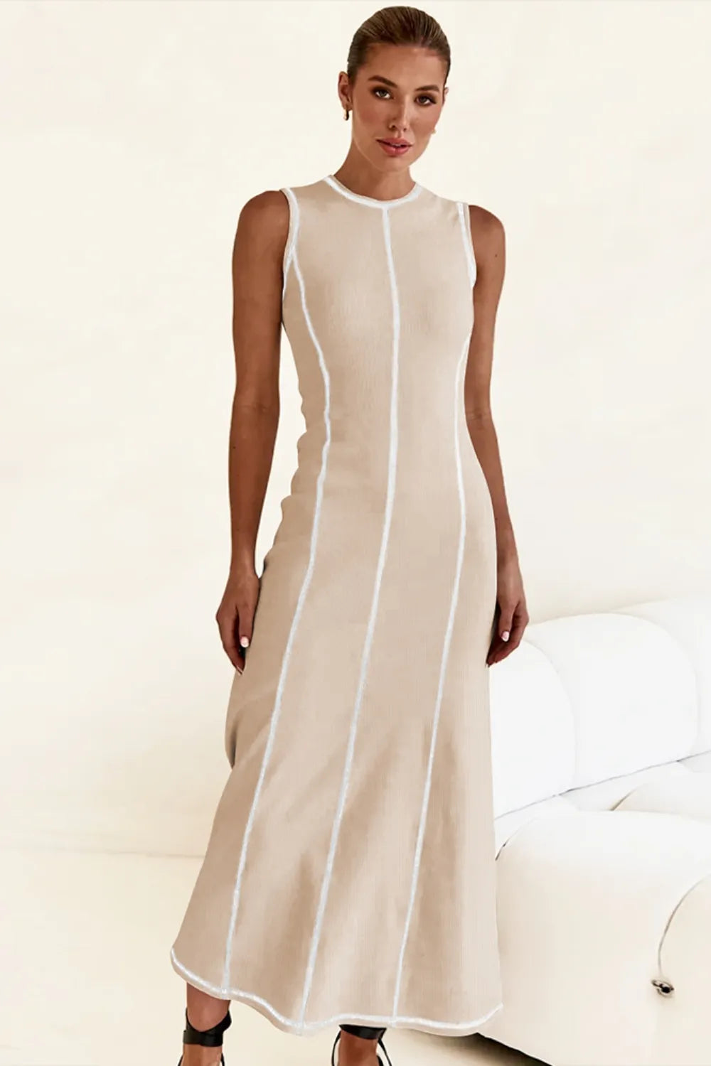 Contrast Stitching Maxi Tank Dress - Premium Maxi Dress from Trendsi - Just $32.99! Shop now at Handbags Specialist Headquarter