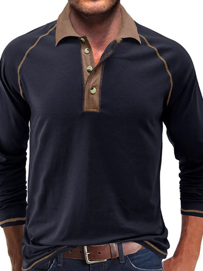 Men's Contrast Collar Long Sleeve Polo Shirt - Premium Men's Polo shirt from Trendsi - Just $41.96! Shop now at Handbags Specialist Headquarter