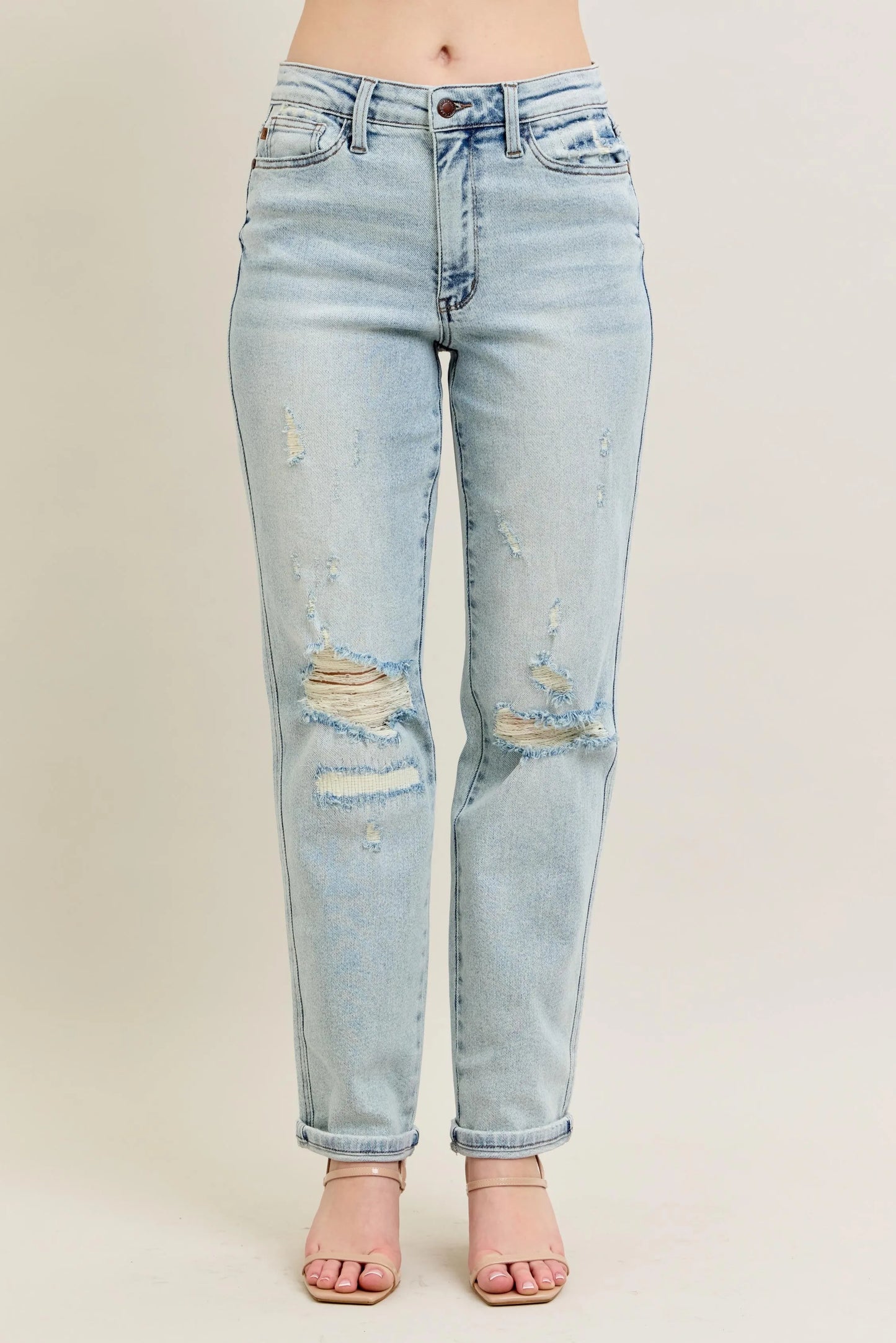 Judy Blue Full Size Mr Repair Stitch Detail Destroy Single Cuff Bf Jeans Plus Size - Premium Women / Jeans & Denim from Trendsi - Just $70.99! Shop now at Handbags Specialist Headquarter