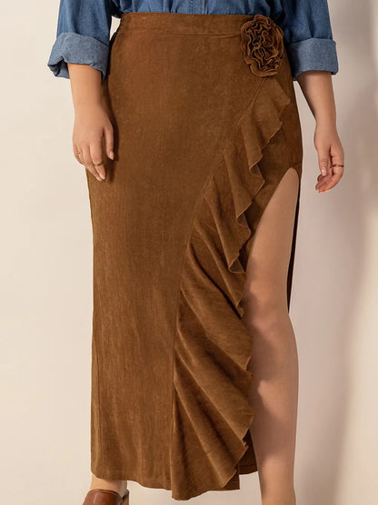 Plus Size Ruffled Slit High Rise Skirt - Premium  from Trendsi - Just $38.99! Shop now at Handbags Specialist Headquarter