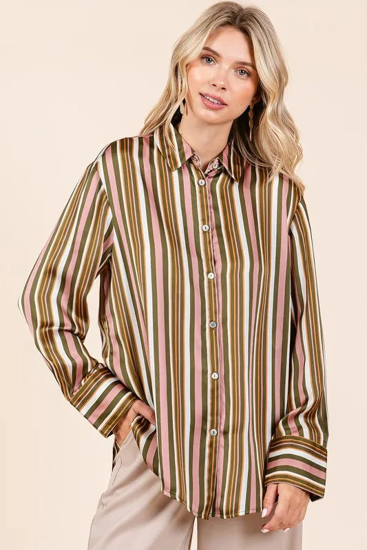 Mittoshop Striped Button Down Satin Shirt - Premium Women's Down Shirt Tops from Trendsi - Just $42.02! Shop now at Handbags Specialist Headquarter