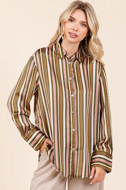 Mittoshop Striped Button Down Satin Shirt - Premium Women's Down Shirt Tops from Trendsi - Just $42.02! Shop now at Handbags Specialist Headquarter