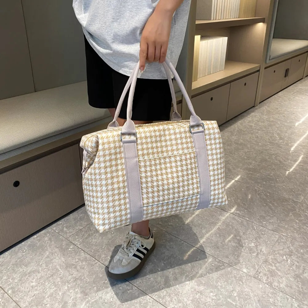 Houndstooth Canvas Travel Bag - Premium travel-bag from Trendsi - Just $44.99! Shop now at Handbags Specialist Headquarter