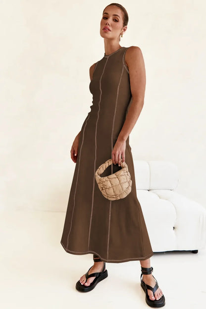 Contrast Stitching Maxi Tank Dress - Premium Maxi Dress from Trendsi - Just $32.99! Shop now at Handbags Specialist Headquarter