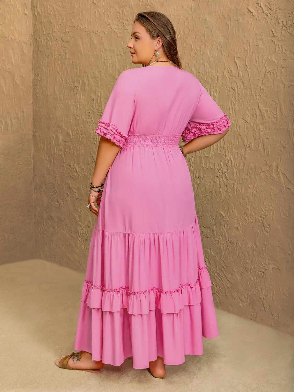 Plus Size V-Neck Half Sleeve Maxi Dress - Premium Dresses from Trendsi - Just $48.99! Shop now at Handbags Specialist Headquarter