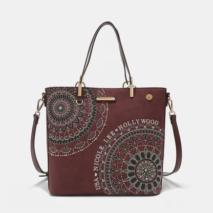 Nicole Lee USA Metallic Stitching Embroidery Inlaid Rhinestone Tote Bag - Premium Tote Bag from Trendsi - Just $64.99! Shop now at Handbags Specialist Headquarter