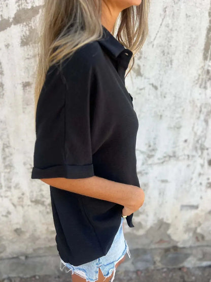 Full Size Collared Neck Half Sleeve Shirt Plus Size.