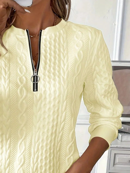 Texture Half Zip Long Sleeve Sweatshirt - Premium Tops from Trendsi - Just $22.16! Shop now at Handbags Specialist Headquarter
