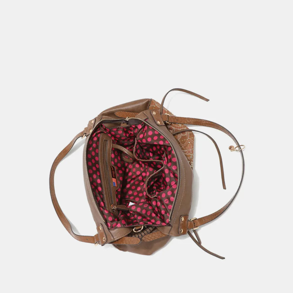 Nicole Lee USA Side Braided Tassel Inlaid Rhinestone Embroidery Hobo Bag - Premium Tote Bag from Trendsi - Just $70.99! Shop now at Handbags Specialist Headquarter