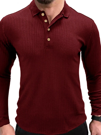 Men's Ribbed Knit Long Sleeve Polo - Premium Men's Polo shirt from Trendsi - Just $28.18! Shop now at Handbags Specialist Headquarter