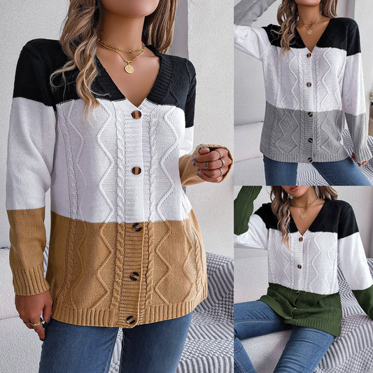 DualTone Cozy Button-Up Sweater