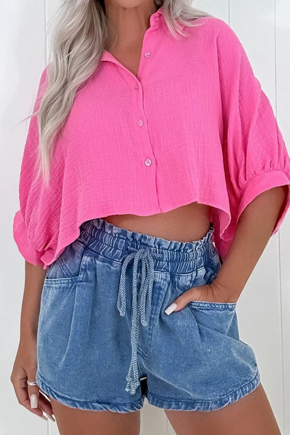 Drawstring High Waist Denim Shorts with Pockets - Premium Women / Jeans & Denim from Trendsi - Just $34.12! Shop now at Handbags Specialist Headquarter