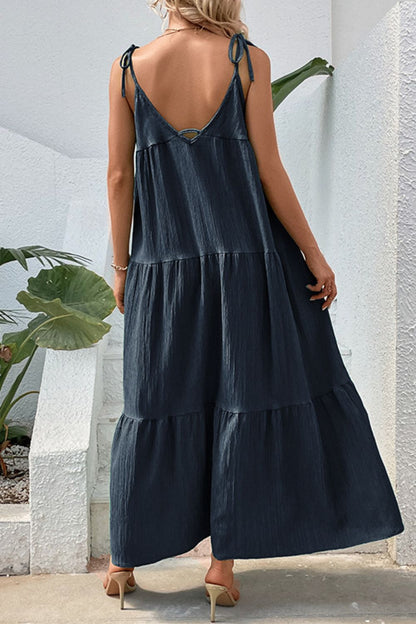 Perfee Tie-Shoulder Tiered Maxi Dress - Premium Maxi Dress from Trendsi - Just $42.99! Shop now at Handbags Specialist Headquarter