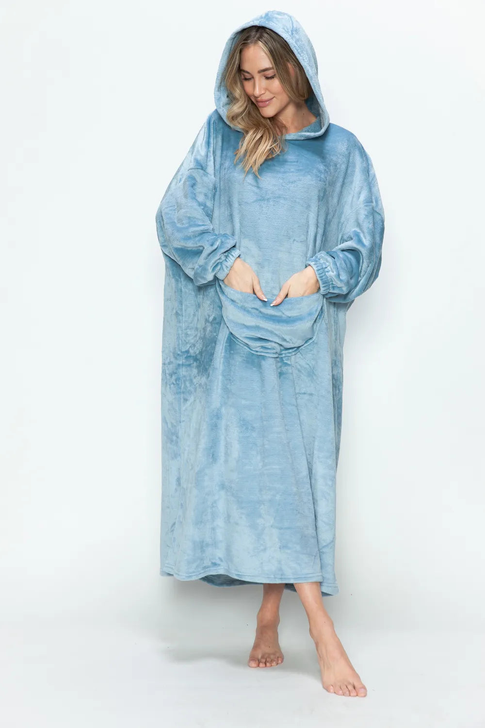 Double Take Full Size Pocketed Hooded Midi Lounge Dress - Premium Sleepwear from Trendsi - Just $44.66! Shop now at Handbags Specialist Headquarter