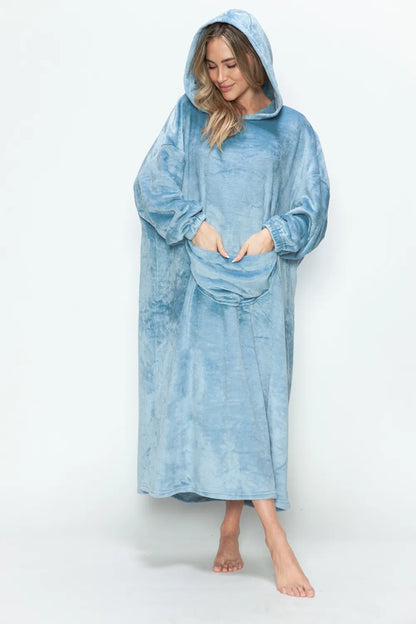 Double Take Full Size Pocketed Hooded Midi Lounge Dress - Premium Sleepwear from Trendsi - Just $44.66! Shop now at Handbags Specialist Headquarter