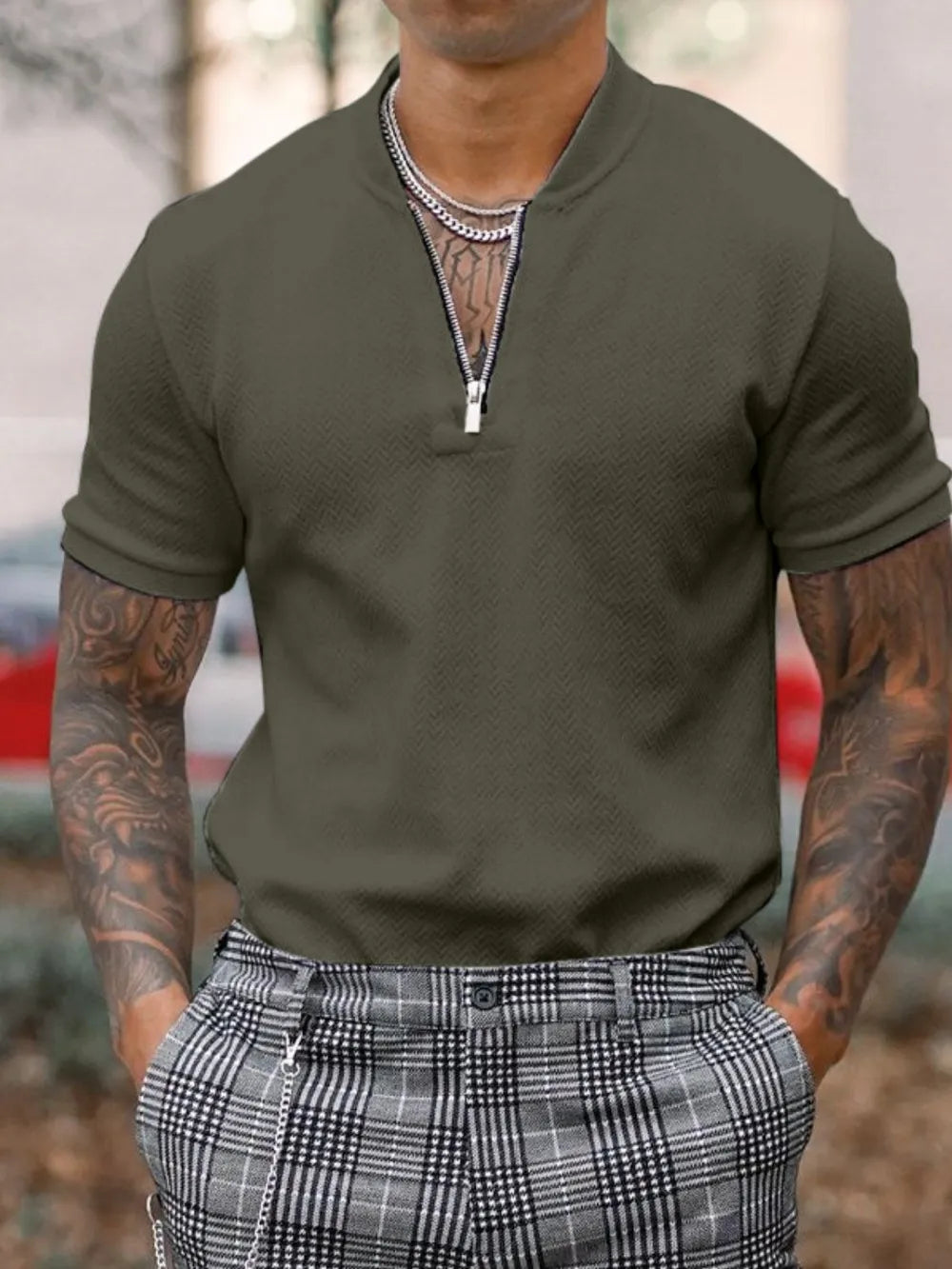 Men's Full Size Baseball Collar Solid Polo Plus Size - Premium Men's Shirts from Trendsi - Just $34.86! Shop now at Handbags Specialist Headquarter