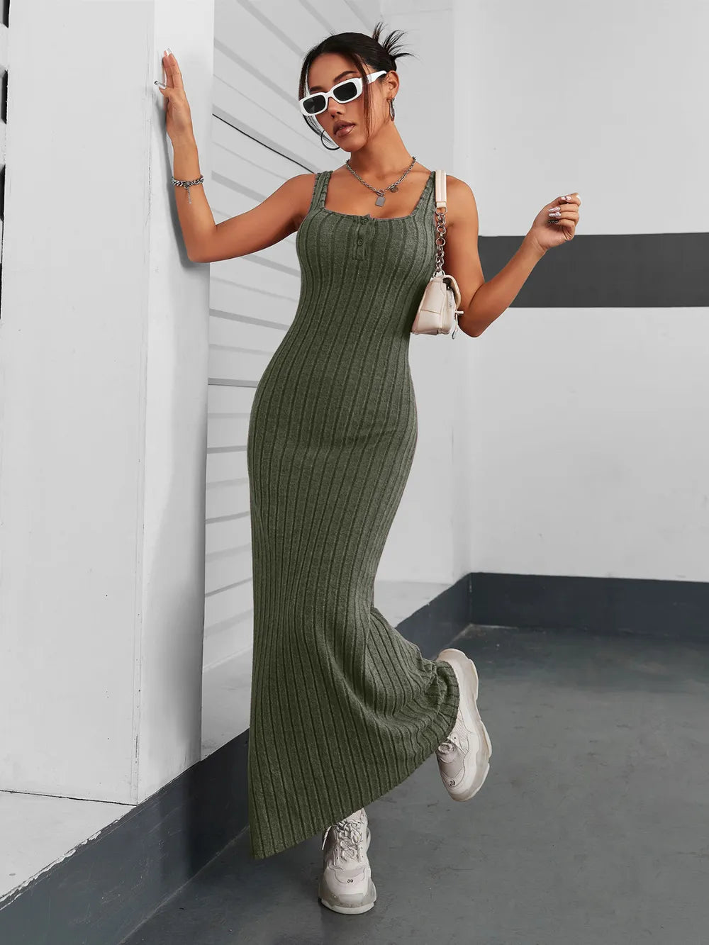 Ribbed Maxi Tank Dress - Premium Maxi Dress from Trendsi - Just $25.99! Shop now at Handbags Specialist Headquarter