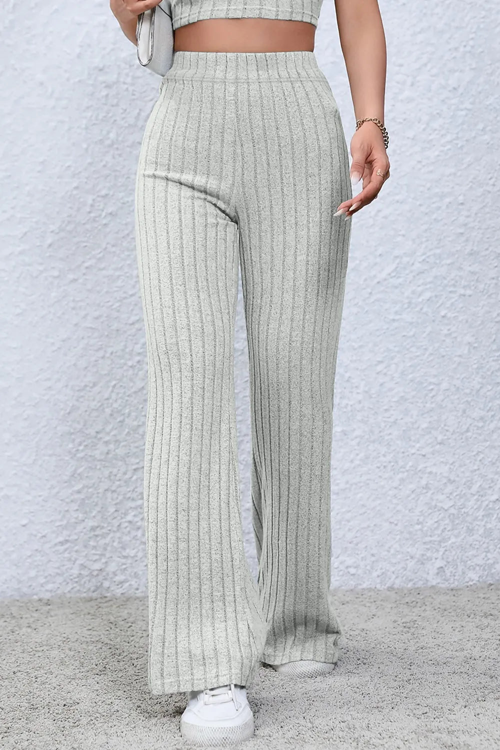 Basic Bae Full Size Ribbed High Waist Flare Pants - Premium Women Pants from Trendsi - Just $10.99! Shop now at Handbags Specialist Headquarter