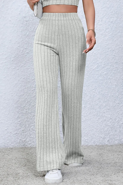 Basic Bae Full Size Ribbed High Waist Flare Pants - Premium Women Pants from Trendsi - Just $10.99! Shop now at Handbags Specialist Headquarter