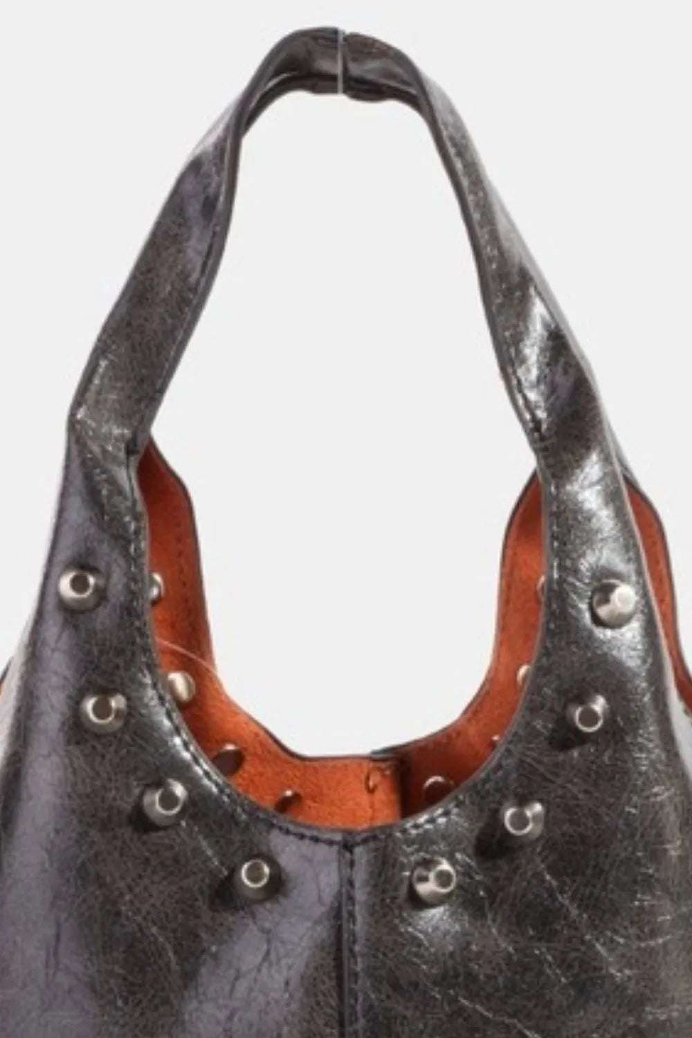 Fame Weathered Faux Leather And Studs Bucket Bag - Premium Crossbody Bag from Trendsi - Just $25.99! Shop now at Handbags Specialist Headquarter