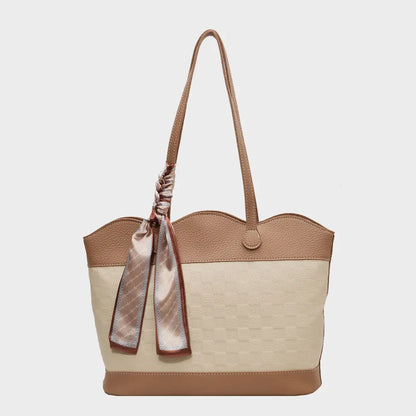 PU Leather Tied Contrast Tote Bag - Premium Tote Bag from Trendsi - Just $35.99! Shop now at Handbags Specialist Headquarter