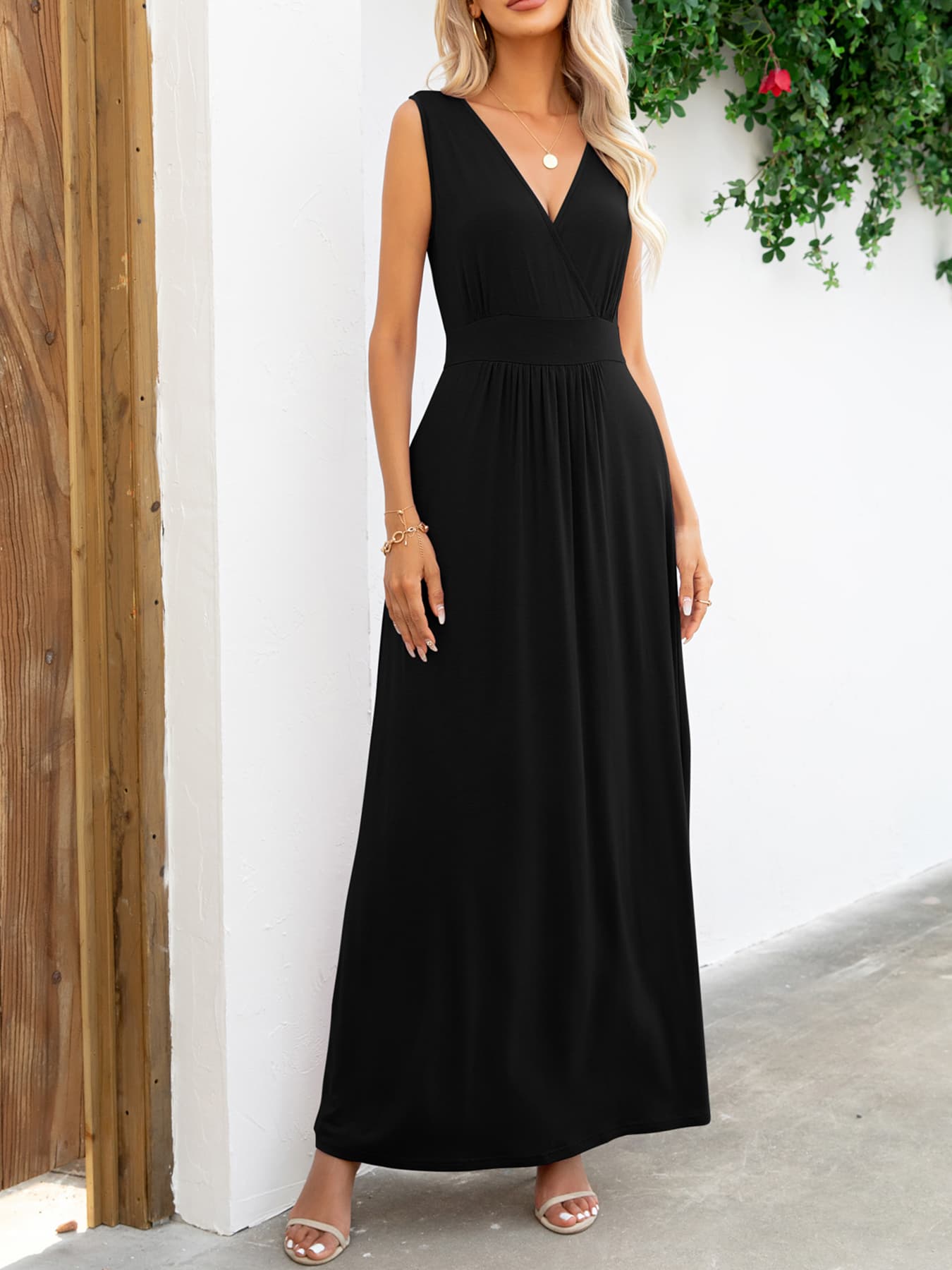Surplice Neck Sleeveless Maxi Dress - Premium Maxi Dress from Trendsi - Just $38.99! Shop now at Handbags Specialist Headquarter