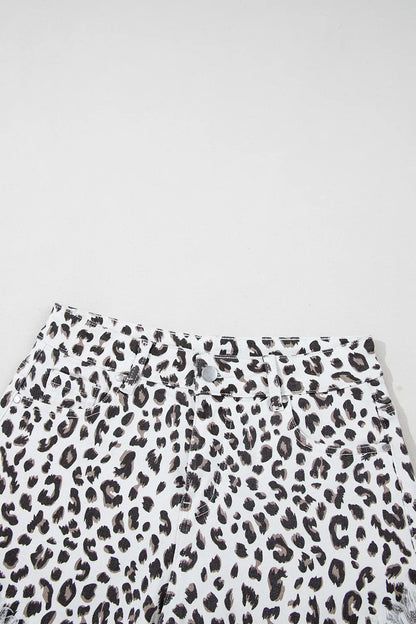 Leopard Frayed Hem Denim Shorts - Premium Women / Jeans & Denim from Trendsi - Just $33! Shop now at Handbags Specialist Headquarter