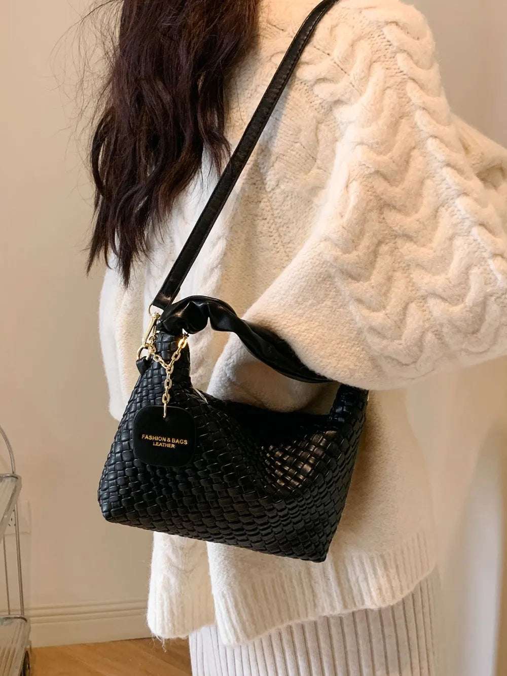 PU Leather Woven Crossbody Bag - Premium Crossbody Bag from Trendsi - Just $27.99! Shop now at Handbags Specialist Headquarter