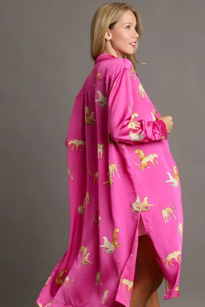 Umgee Full Size Animal Print Button Down Midi Shirt Dress Plus Size - Premium Dresses from Trendsi - Just $37.99! Shop now at Handbags Specialist Headquarter