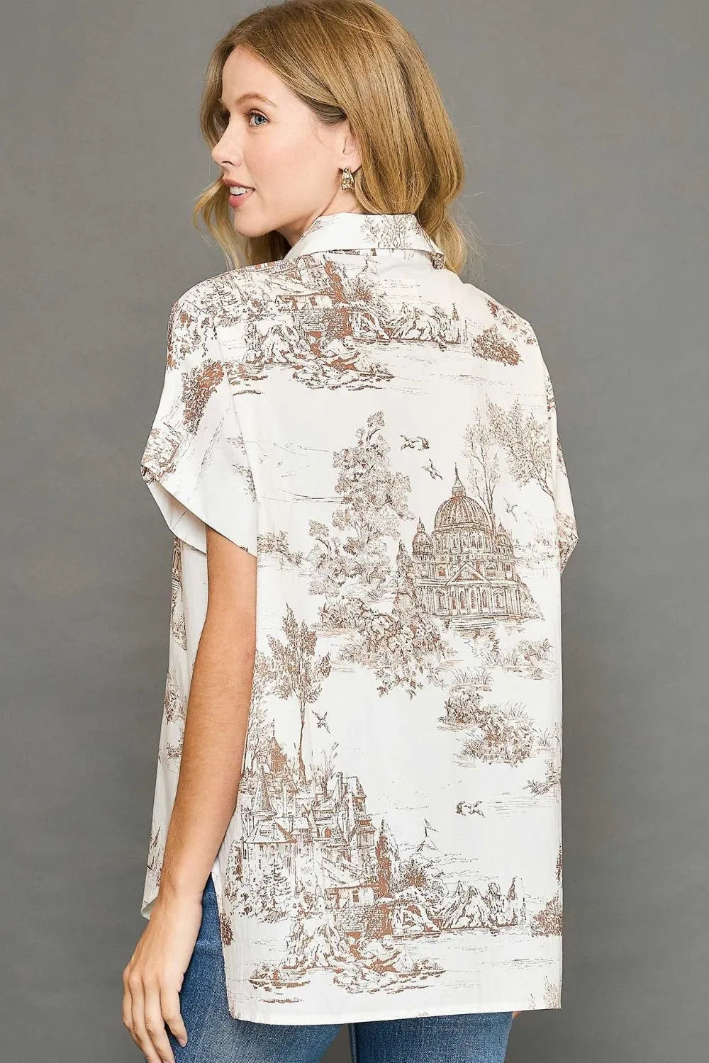 Umgee Full Size Two Tone Print Button Up Short Sleeve Shirt Plus Size - Premium Dresses from Trendsi - Just $48.99! Shop now at Handbags Specialist Headquarter