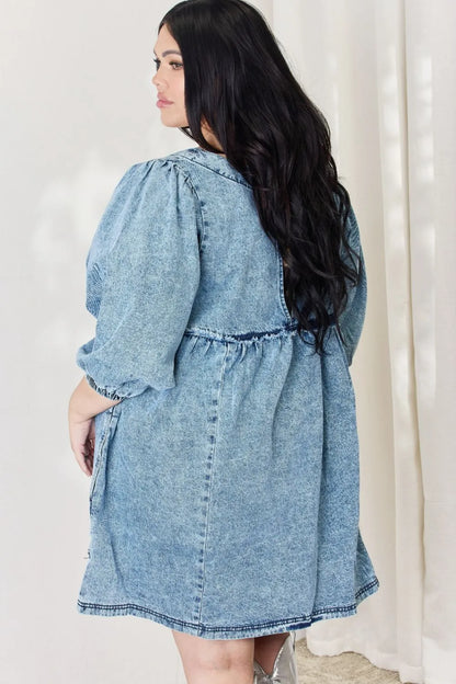 HEYSON Full Size Oversized Denim Babydoll Dress - Premium Dresses from Trendsi - Just $58.99! Shop now at Handbags Specialist Headquarter