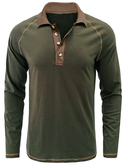 Men's Contrast Collar Long Sleeve Polo Shirt - Premium Men's Polo shirt from Trendsi - Just $41.96! Shop now at Handbags Specialist Headquarter