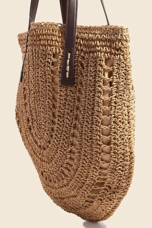 Fame Straw Braided Rounded Tote Bag - Premium Tote Bag from Trendsi - Just $37.99! Shop now at Handbags Specialist Headquarter