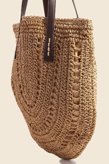 Fame Straw Braided Rounded Tote Bag - Premium Tote Bag from Trendsi - Just $37.99! Shop now at Handbags Specialist Headquarter