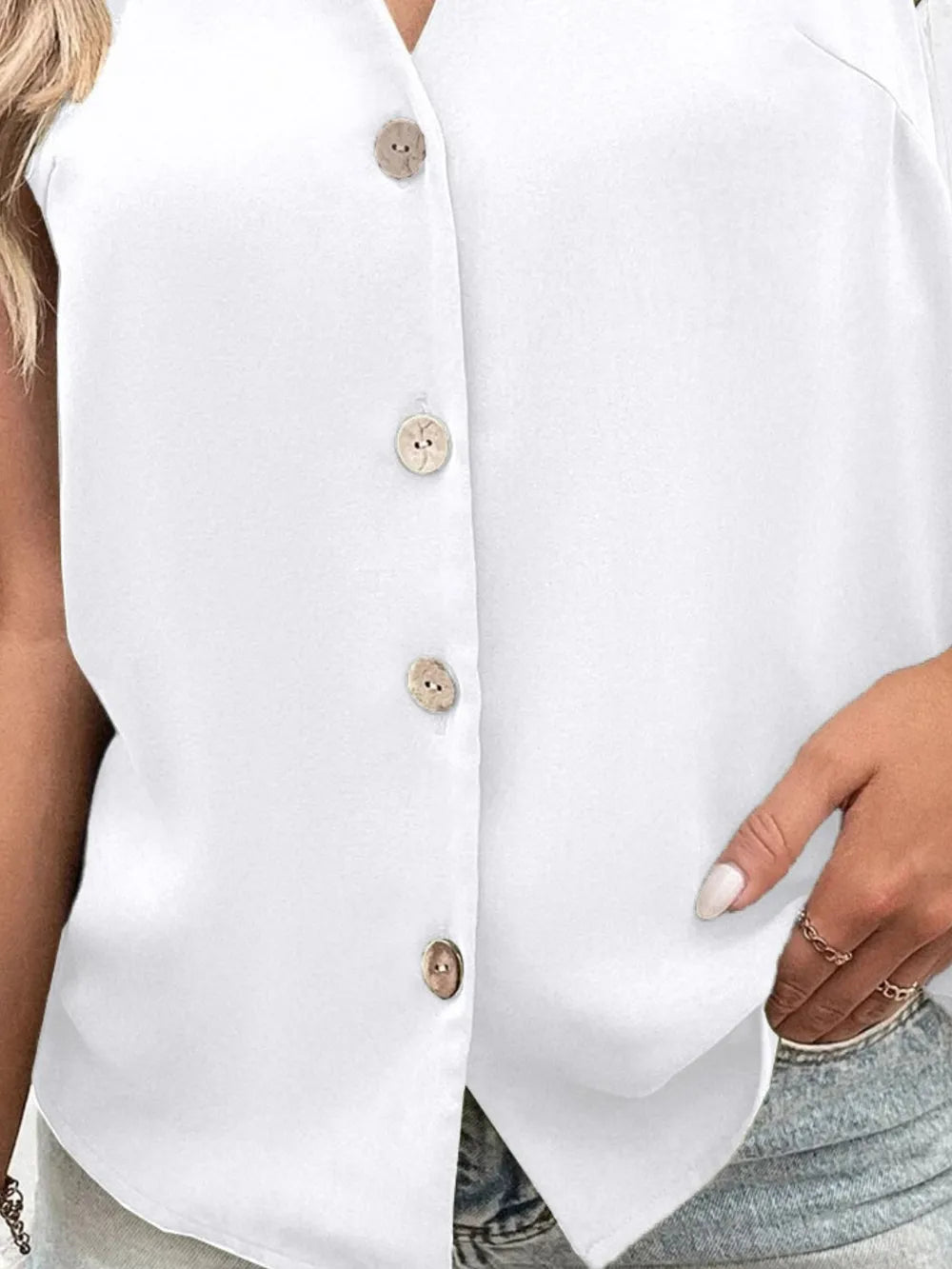 Full Size Johnny Collar Button Down Tank Plus Size - Premium Dresses from Trendsi - Just $20.99! Shop now at Handbags Specialist Headquarter