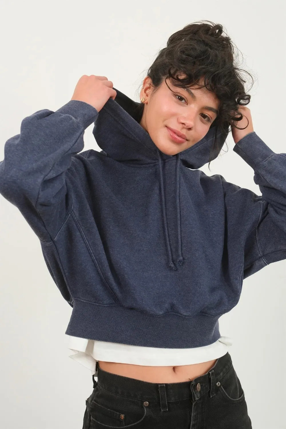 HYFVE Drop Shoulder Cropped Hoodie - Premium Sleepwear from Trendsi - Just $41.99! Shop now at Handbags Specialist Headquarter