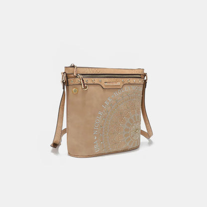 Nicole Lee USA Metallic Stitching Embroidery Inlaid Rhinestone Crossbody Bag - Premium Wallet from Trendsi - Just $58.99! Shop now at Handbags Specialist Headquarter