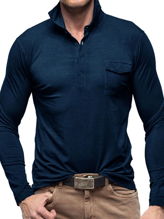 Men's Basic style Collared Neck Long Sleeve Polo - Premium Men's Polo shirt from Trendsi - Just $41.99! Shop now at Handbags Specialist Headquarter