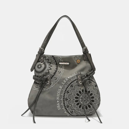 Nicole Lee USA Side Braided Tassel Inlaid Rhinestone Embroidery Hobo Bag - Premium Tote Bag from Trendsi - Just $70.99! Shop now at Handbags Specialist Headquarter