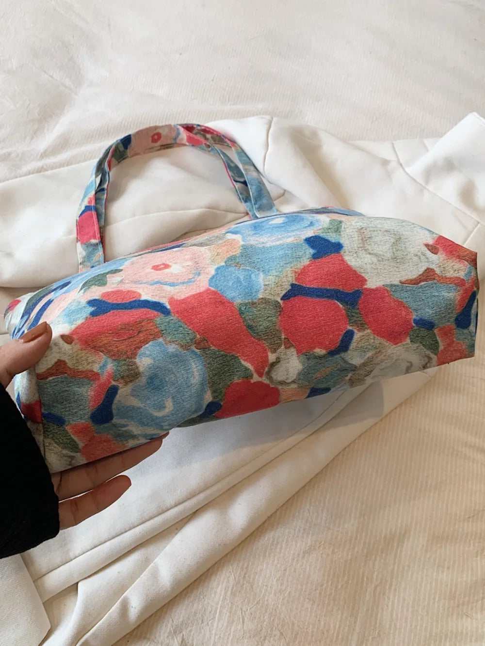 Printed Canvas Handbag with Zipper - Premium Handbags from Trendsi - Just $21.99! Shop now at Handbags Specialist Headquarter