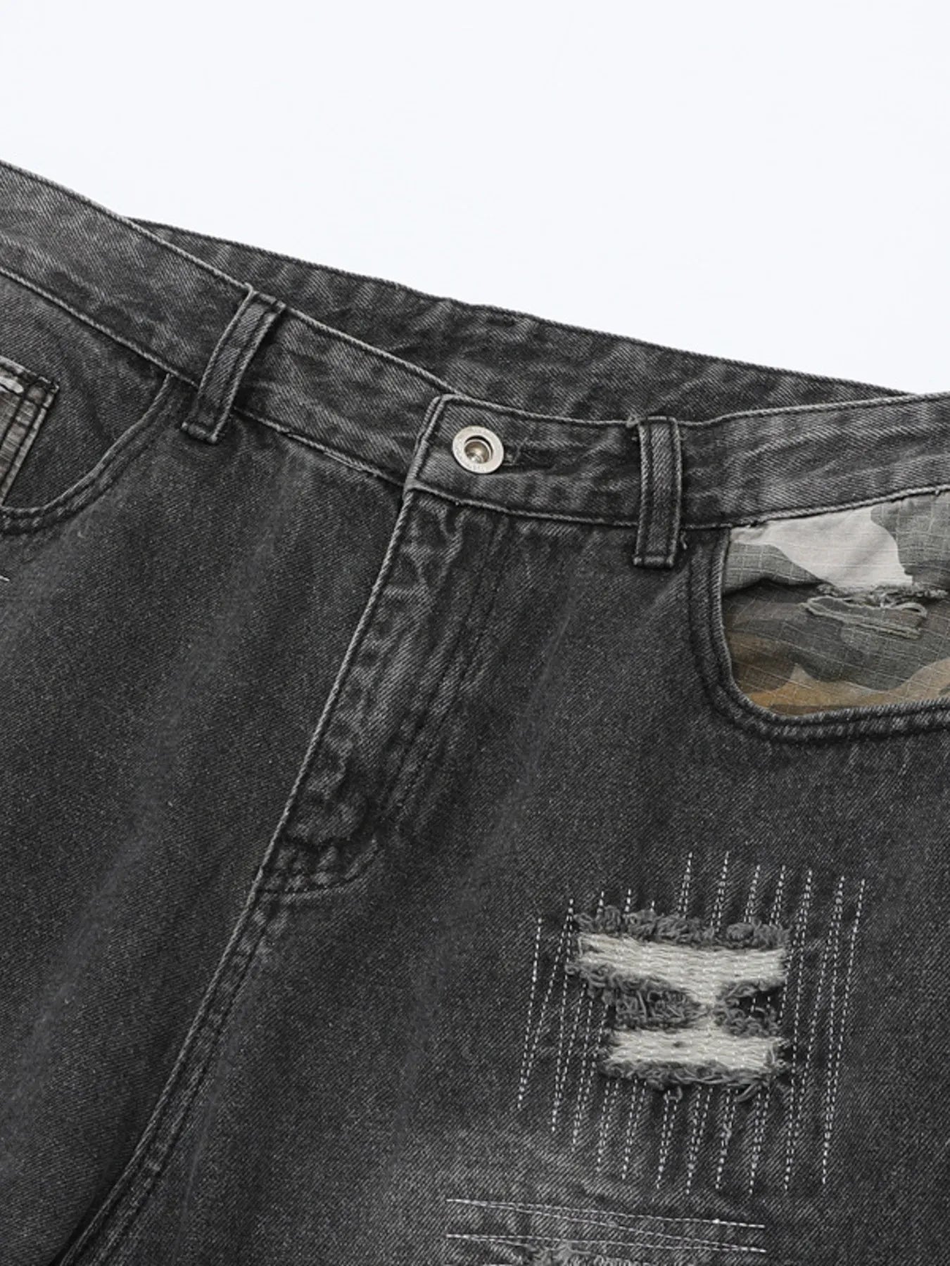 Men's Full Size Distressed Denim Jeans with Camo Patchwork Detailing Plus Size - Premium Women / Jeans & Denim from Trendsi - Just $95.99! Shop now at Handbags Specialist Headquarter