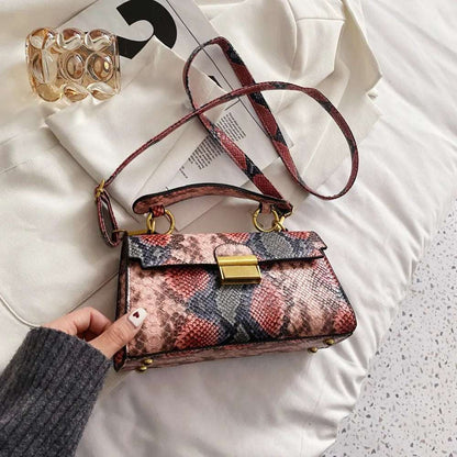 PU Leather Snakeskin Print Crossbody Bag - Premium Crossbody Bag from Trendsi - Just $35.99! Shop now at Handbags Specialist Headquarter