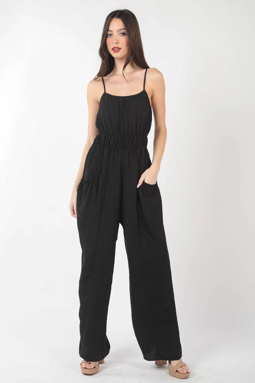 VERY J Pintuck Detail Woven Sleeveless Jumpsuit - Premium Sleepwear from Trendsi - Just $45.99! Shop now at Handbags Specialist Headquarter