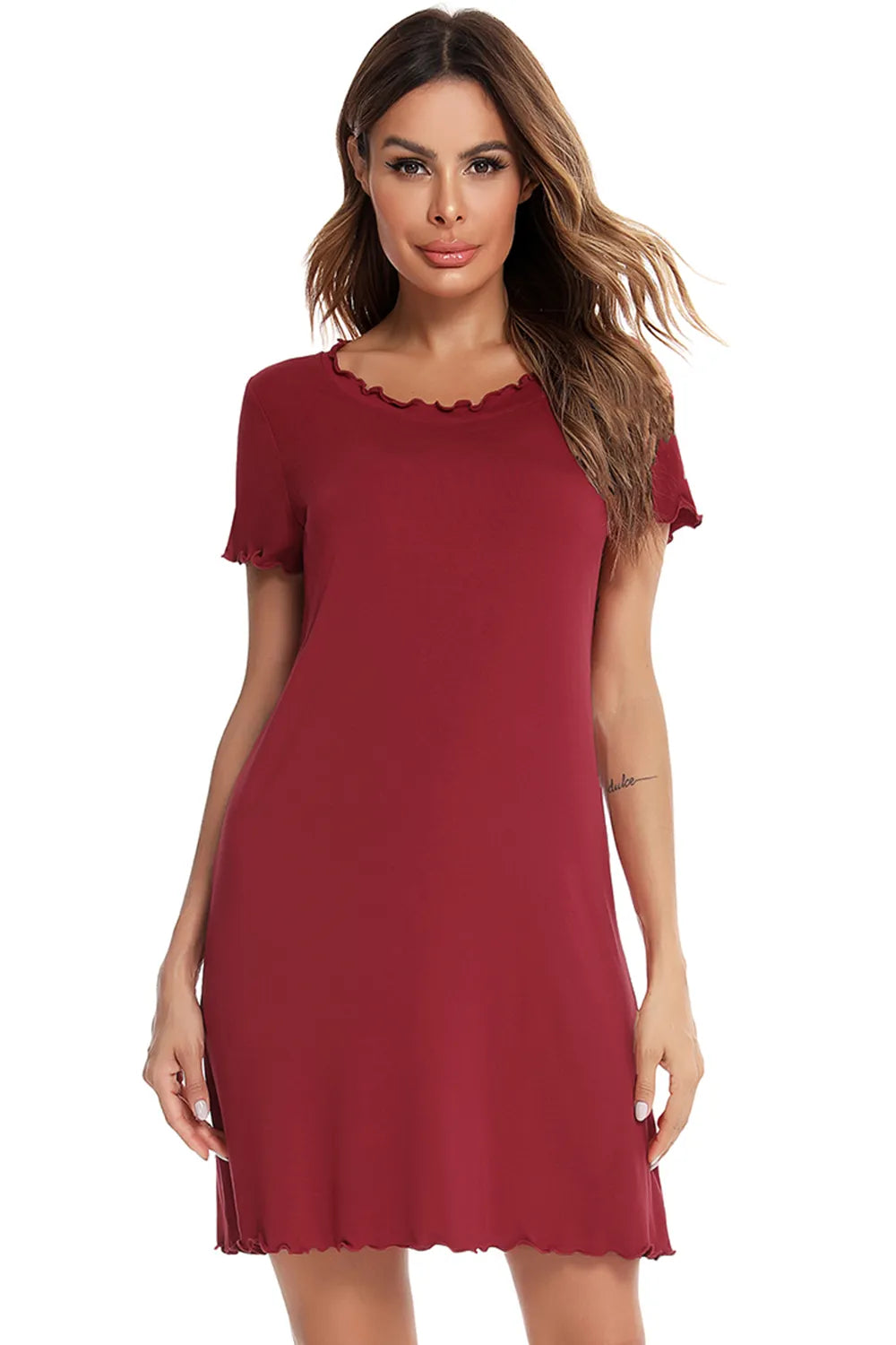 Round Neck Short Sleeve Lounge Dress - Premium Sleepwear from Trendsi - Just $28.99! Shop now at Handbags Specialist Headquarter