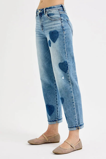 RISEN Full Size Mid Rise Fit-boyfriend Heart Shade Jeans Plus Size - Premium Women / Jeans & Denim from Trendsi - Just $67.99! Shop now at Handbags Specialist Headquarter