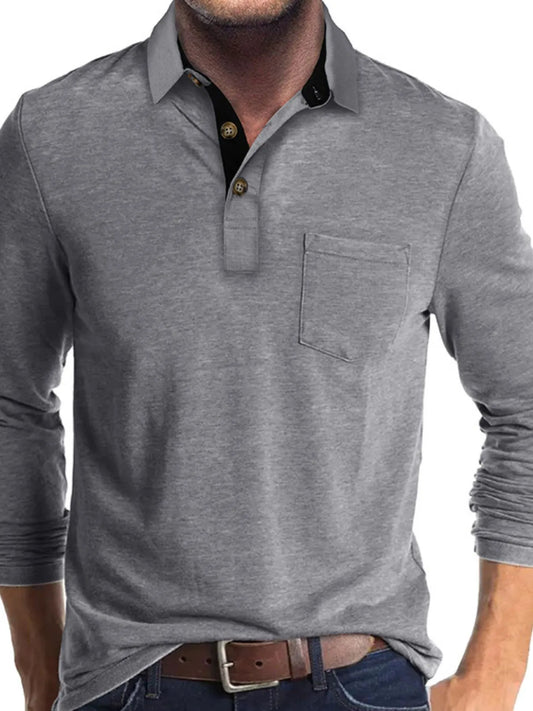 Men's Full Size Long Sleeve Pocket Polo Shirt Plus Size - Premium Men's Polo shirt from Trendsi - Just $41.99! Shop now at Handbags Specialist Headquarter