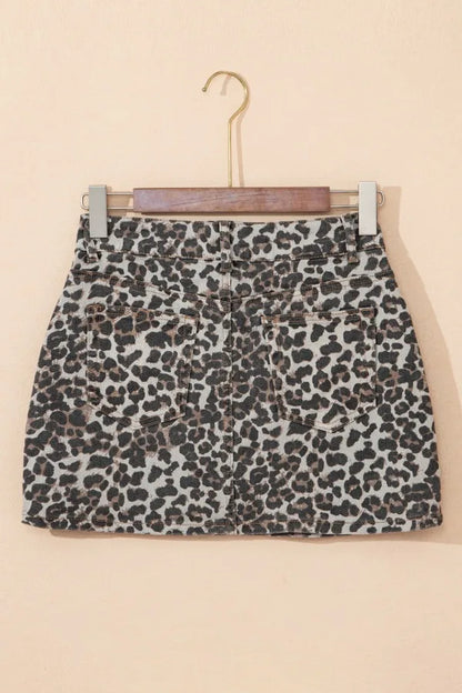 Leopard Denim Mini Skirt - Premium Skirts from Trendsi - Just $37.99! Shop now at Handbags Specialist Headquarter