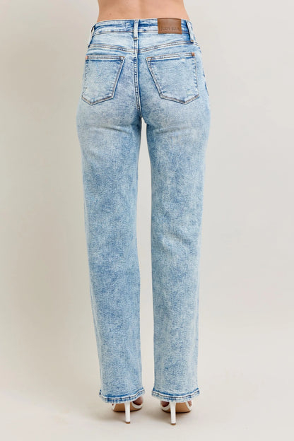 Judy Blue Full Size Hw Mineral Wash Destroy 90's Straight Jeans Plus Size - Premium Women / Jeans & Denim from Trendsi - Just $69.99! Shop now at Handbags Specialist Headquarter