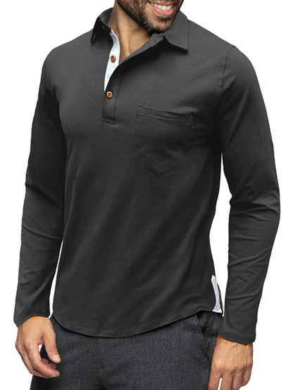 Men's Long Sleeve Polo Shirt with Chest Pocket - Premium Men's Polo shirt from Trendsi - Just $45.04! Shop now at Handbags Specialist Headquarter